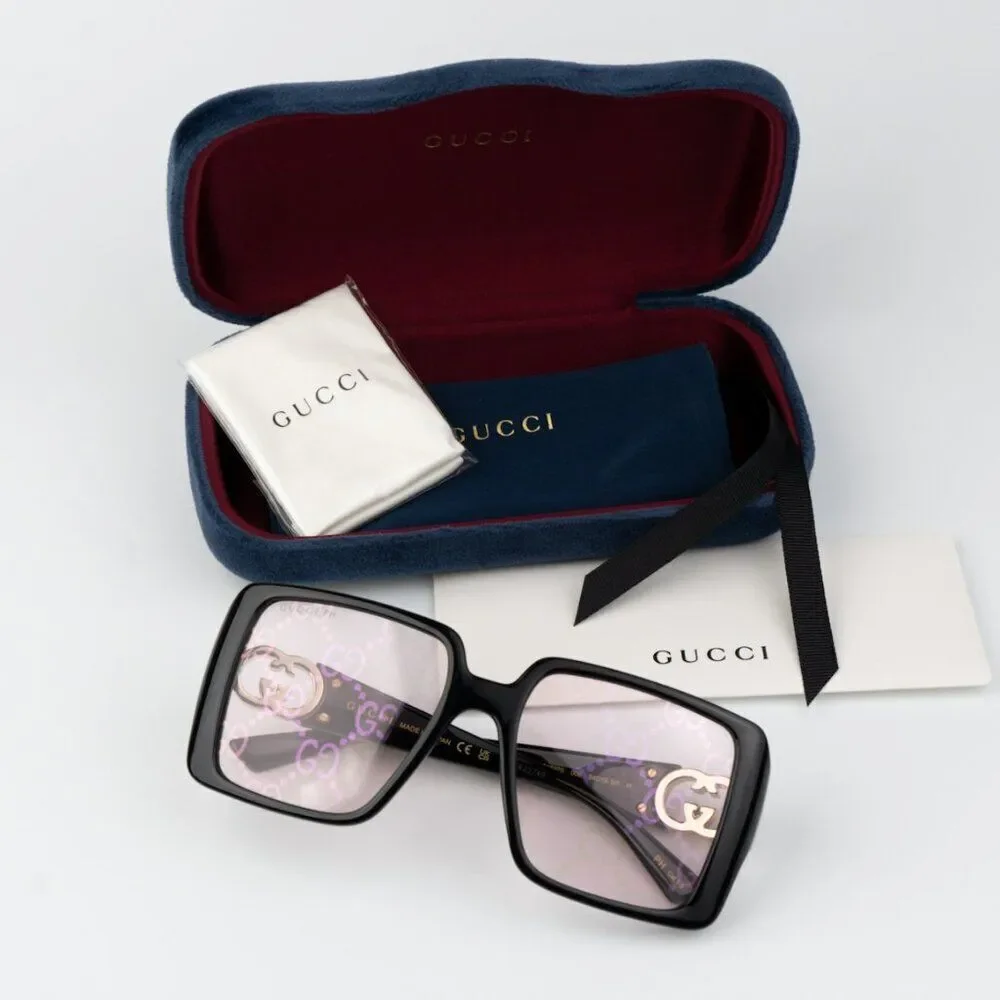 NEW Gucci GG1692S 006 Black Pink Mirror Logo Women Square Sunglasses GG 1692S